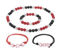 sourcing map Juego de collar de béisbol, collar de cadena de béisbol con cuentas de diamantes de imitación brillantes con 2 pulseras ajustables de cordón de cera para hombres, mujeres y jugadores, S
