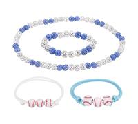 sourcing map Juego de collar de béisbol, collar de cadena de béisbol con cuentas de diamantes de imitación brillantes con 2 pulseras ajustables de cordón de cera para hombres, mujeres y jugadores, S