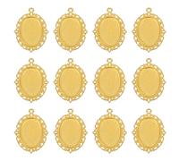 sourcing map Kit de 12 bandejas para colgantes, 25 mm, bisel ovalado en blanco, configuración de conector de base para fotos, abalorios, joyería, manualidades, oro (encaje)