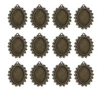 sourcing map Kit de 12 bandejas para colgantes, 25 mm, bisel ovalado en blanco, configuración de conector de base para fotos, abalorios, joyería, manualidades, bronce (tallado hueco)