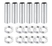 sourcing map Kit de 6 pezones de tubo de lámpara de 1.6 pulgadas con tuercas de bloqueo, M12 x 1 fino roscado para reparación de lámparas de techo de candelabro, zinc blanco