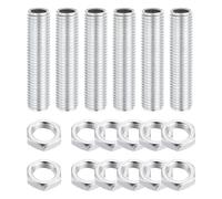 sourcing map Kit de 6 pezones de tubo de lámpara de 2 pulgadas con tuercas de bloqueo, M12 x 1.5 pulgadas, tornillos de reparación de lámparas de tubo hueco roscado fino para lámparas de techo de