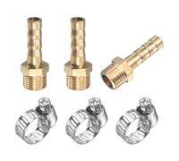 sourcing map Latón Manguera Púa Acoplamiento Recto 6mm x G1/8 Macho Rosca Tubería Conector con Acero Inoxidable Manguera Abrazadera, Paquete de 3