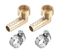 sourcing map Latón Manguera Púa Montaje Codo 10mm x G3/8 Macho Rosca Recto Ángulo Tubo Conector con Inoxidable Acero Manguera Abrazadera Paquete de 2