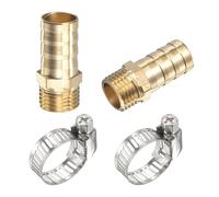 sourcing map Latón Manguera Púa Montaje Recto 12mm x G1/4 Macho Rosca Tubo Conector con Inoxidable Acero Manguera Abrazadera Paquete de 2