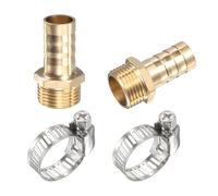 sourcing map Latón Manguera Púa Montaje Recto 12mm x G3/8 Macho Rosca Tubo Conector con Inoxidable Acero Manguera Abrazadera Paquete de 2