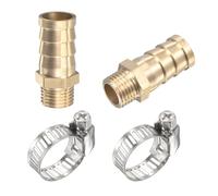 sourcing map Latón Manguera Púa Montaje Recto 14mm x G1/4 Macho Rosca Tubo Conector con Inoxidable Acero Manguera Abrazadera Paquete de 2