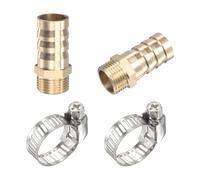 sourcing map Latón Manguera Púa Montaje Recto 16mm x G3/8 Macho Rosca Tubo Conector con Inoxidable Acero Manguera Abrazadera Paquete de 2