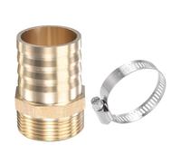 sourcing map Latón Manguera Púa Montaje Recto 38mm x G1-1/4 Macho Rosca Tubo Conector con Acero Inoxidable Manguera Abrazadera, Paquete de 1
