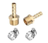 sourcing map Latón Manguera Púa Montaje Recto 6mm x G1/4 Macho Rosca Tubo Conector con Inoxidable Acero Manguera Abrazadera Paquete de 2