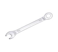 sourcing map Llave combinada delgada con extremo acodado de 6 puntas y extremo abierto en ángulo, sistema métrico de acero al carbono cromado espejo, 10 mm