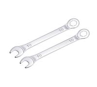 sourcing map Llave combinada delgada con extremo descentrado de 6 puntas y extremo abierto en ángulo, acero de alto carbono cromado espejo métrico, 10 mm, 2 piezas