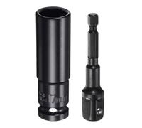 sourcing map Llave de vaso de 1/2 pulgada de 17 mm, 6 puntos, 3 pulgadas de longitud con adaptadores de vástago hexagonal de 1/2 a 1/4 pulgadas, revestimiento de fosfato, kit de accesorios de