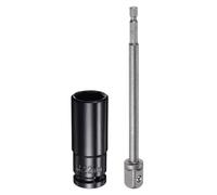 sourcing map Llave de vaso de 1/2 pulgada de 22 mm, 6 puntos, 3 pulgadas de longitud con adaptadores de vástago hexagonal de 1/2 a 1/4 pulgadas, chorro de arena de 6 pulgadas de longitud, kit de