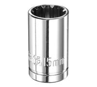 sourcing map Llave de vaso de 12 puntos de 1/2 pulgada por 15 mm métrico poco profundo, acero al cromo vanadio, 12 puntos, herramienta de mano mecánica para reparación de automóviles, mantenimiento