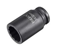 sourcing map Llave de vaso de impacto profundo de 3/4 pulgadas, 32 mm, 12 puntos, acero CR-MO de 78 mm de longitud, tamaños métricos