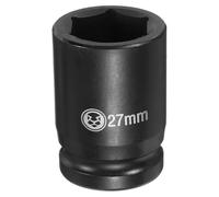 sourcing map Llave de vaso de impacto profundo de 6 puntos de 0.75 pulgadas, 27 mm métrico CR-V de acero hexagonal de 2.4 pulgadas de largo para reparación de máquinas automáticas