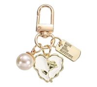 sourcing map Llavero con forma de corazón para mujer, diseño de tulipanes y perlas, de metal, para bolso o bolso, accesorios de decoración para mochila de coche, 2.2" x 0.66", Resina, Metal.