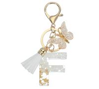 Sourcing map Llavero con letra inicial, llavero de borla de mariposa bonito, dije de letra para mujeres y niñas, llavero para bolso de mano, 105mm/ 4.1 inch