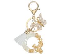 Sourcing Map Llavero con letra inicial, llavero de borla de mariposa bonito, llavero con dije de letra para mujeres y niñas, llavero para bolso de mano, 105mm/ 4.1 inch