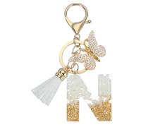 Sourcing Map Llavero con letra inicial, llavero de borla de mariposa bonito, llavero con dije de letra para mujeres y niñas, llavero para bolso de mano, 105mm/ 4.1 inch