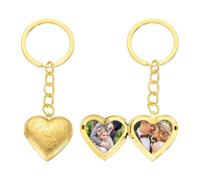 sourcing map Llavero con medallón de corazón para mujer, llavero dorado con medallón de fotos de acero inoxidable, grabado en forma de corazón, con caja de regalo para cumpleaños, San Valentín, 27 x