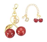 sourcing map Llavero de cereza, dije de cereza, dije de letra D inicial, bonito llavero de mano, accesorios para mujer, bolso, mochila, cartera, llaves de coche, regalos dorado/rojo