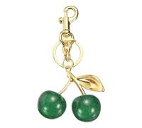 sourcing map Llavero de cerezo para mujer, bonito accesorio de cereza, con llavero y clip, dije de bolsa en forma de fruta para mujeres y niñas, decoración de mochilas, color dorado y verde