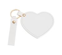 sourcing map Llavero espejo, mini espejo compacto con cubierta de piel sintética, tamaño de bolsillo, forma de corazón, portátil, giratorio, plegable, Blanco crema., 9 x 8 x 1 cm