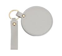 sourcing map Llavero espejo, mini espejo compacto con cubierta de piel sintética, tamaño de bolsillo, redondo, portátil, giratorio, plegable, gris, 9 x 8 x 1 cm