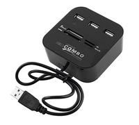 sourcing map Luz LED Azul Puerto USB 2,0 HUB 3 TF Combo All-in-1 Lector de Tarjetas de Color Negro