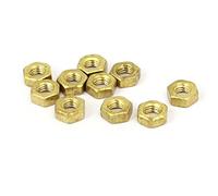 sourcing map M4 Latón Acabado Métrico Hexagonal Tuerca Sujetador Latón Tono 10uds