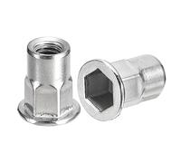 sourcing map M6 Medio Hexagonal Cuerpo Remache Tuercas, 60 Uds 304 Acero Inoxidable Plano Cabeza Roscada Insertar Tuercas