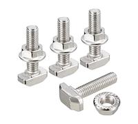 sourcing map M6x25mm T Ranura Inserción Perno y M6 Hexagonal Brida Tuerca Juego, 10 Juegos Martillo Cabeza T-Perno T Forma Perno Deslizante Tornillo para 30 Serie Aluminio Perfil