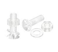 sourcing map M8 x 30mm Plástico Phillips Máquina Tornillos con Tuercas y Planas Arandelas, PC Plana Cabeza Máquina Pernos Transparente 20 Juegos
