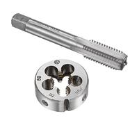 sourcing map Machos y Troqueles Juego, M14 x 2 Métrico Izquierda Mano Tornillo Rosca Fresado Recto Flauta Grifo con Redondo Enhebrado Troquel