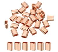 sourcing map Manga de tope de cuerda de alambre de 3 mm, funda de bucle de crimpado de cobre, virolas ovaladas para cuerda de alambre y virola de cable, dorado, 25 piezas