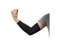 sourcing map Mangas de compresión unisex Mangas de brazo transpirables Mangas de brazo de soporte de codo de deportes de pelota Negro 39.5cm x 10.5cm x 0.5cm