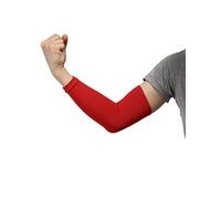 sourcing map Mangas de compresión unisex Mangas de brazo transpirables Mangas de brazo de soporte de codo de deportes de pelota rojo 39.5cm x 10.5cm x 0.5cm