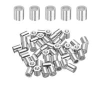 sourcing map Manguito de tope de cuerda de alambre de aluminio de 4 mm, funda de bucle de crimpado redondo para línea de cable de alambre, paquete de 50