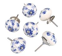 sourcing map Manijas De Puerta De Paquete De 6 Pomos De Cerámica Set Cajones Armario Vintage Flor azul y blanca