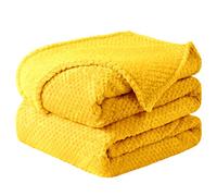 sourcing map Mantas de cama de franela de forro polar, manta de microfibra suave y cálida, malla mullida de felpa de 330 g/m², mantas decorativas ligeras para cama, color amarillo, 130 x 150 cm