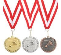 sourcing map Medallas de bádminton de 2 pulgadas, medallas de premio de bronce dorado y plateado con cinta para el cuello para deportes de equipo, competiciones, recuerdos de fiesta, 3 piezas