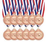 sourcing map Medallas de baloncesto de 2 pulgadas, medallas de bronce con cinta para el cuello para juegos deportivos de equipo, competiciones, recuerdos de fiesta, 12 piezas