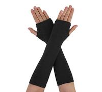 sourcing map Mujer elásticos sin dedos hasta el codo brazo calentadores de manos guantes 2 pares Negro One Size