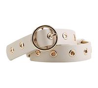 sourcing map Mujeres Con Tachuelas Ojales Agujeros Hebilla De Un Solo Cinturón Cinturón De Cuero 28 Mm Ancho 1 1/8 Beige Hasta 35 pulgadas