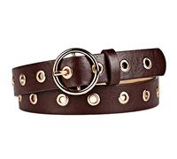 sourcing map Mujeres Con Tachuelas Ojales Agujeros Hebilla De Un Solo Cinturón Cinturón De Cuero 28 Mm Ancho 1 1/8 Marrón Oscuro Hasta 35 pulgadas