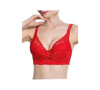 sourcing map Mujeres del Algodón Floral De La Copa del Frente del Cordón Ajustable Talla De Sujetador Correas Plus Rojo 44/100 Fit 42B/C