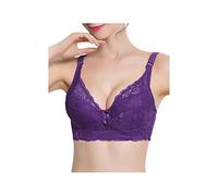 sourcing map Mujeres Del Algodón Floral De La Copa Del Frente Del Cordón Ajustable Talla De Sujetador Correas Plus Morado 46/105 Fit 44B/C