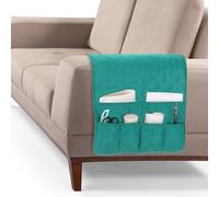 sourcing map Organizador antideslizante para reposabrazos de sofá, sillón reclinable, organizador con control remoto con 6 bolsillos para libros, revistas, tableta, teléfono, color verde a cuadros